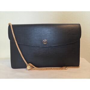 Louis Vuitton Montaigne 27 Epi Leather Black Pochette Clutch Chain Strap Gold